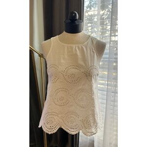 Marc by Marc Jacobs Sleeveless Eyelet Scalloped Hem Cotton Tank Top White